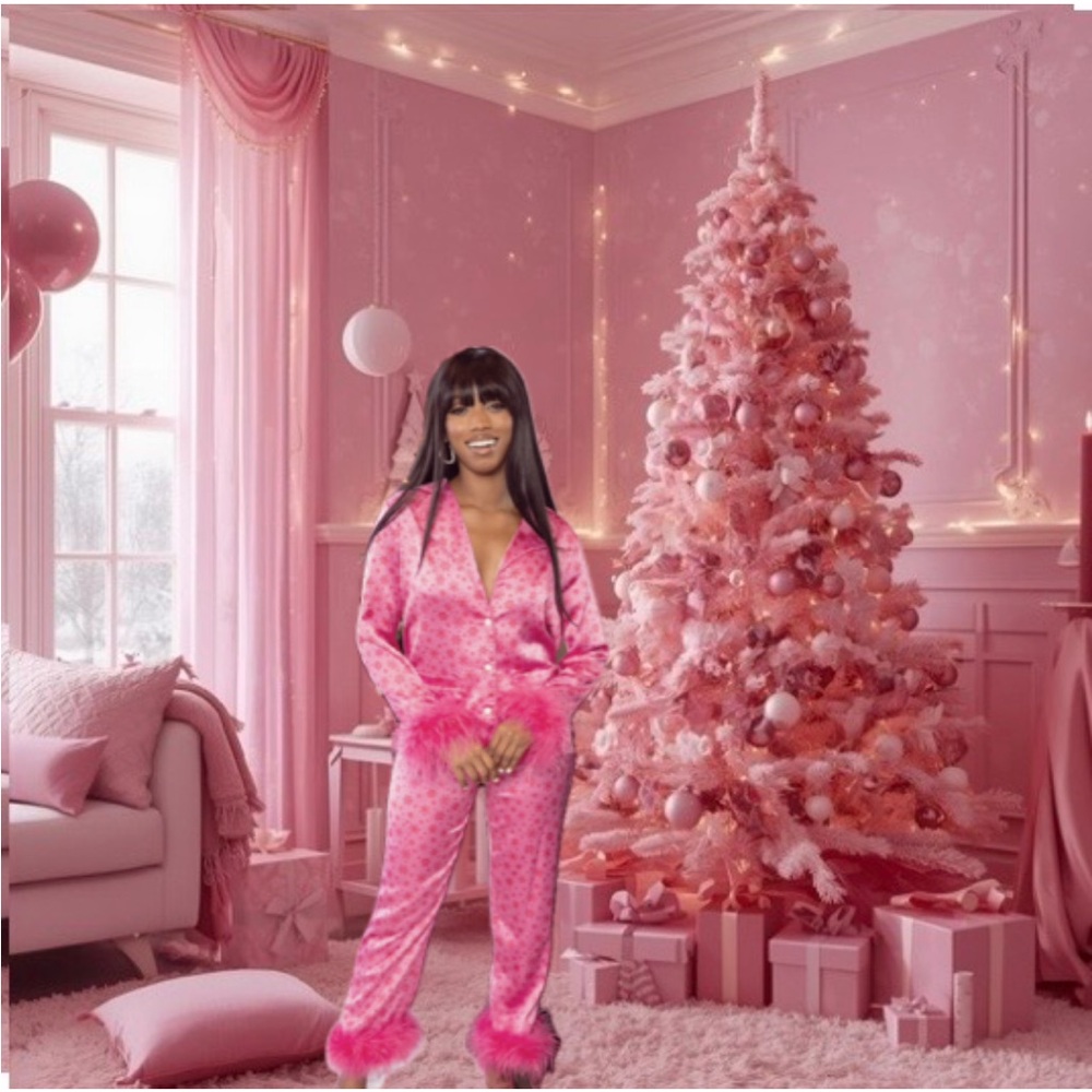 NWT BUDDY LOVE 💕 MCKENNA FEATHER TRIM PAJAMA SET-FROSTBITE Pink Pajama Set - M